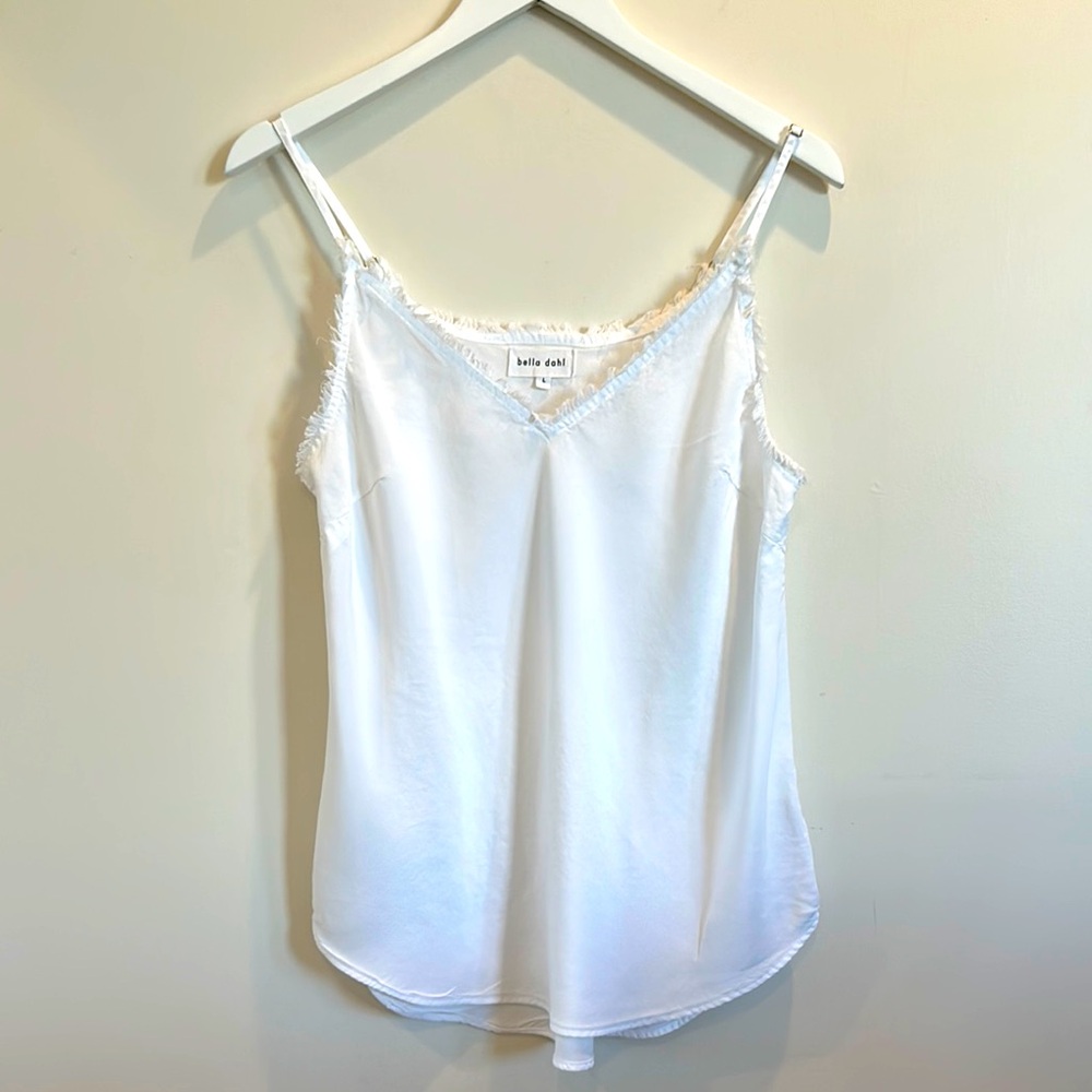 Bella Dahl White Tencel Fringe V neck Lyocell Camisole